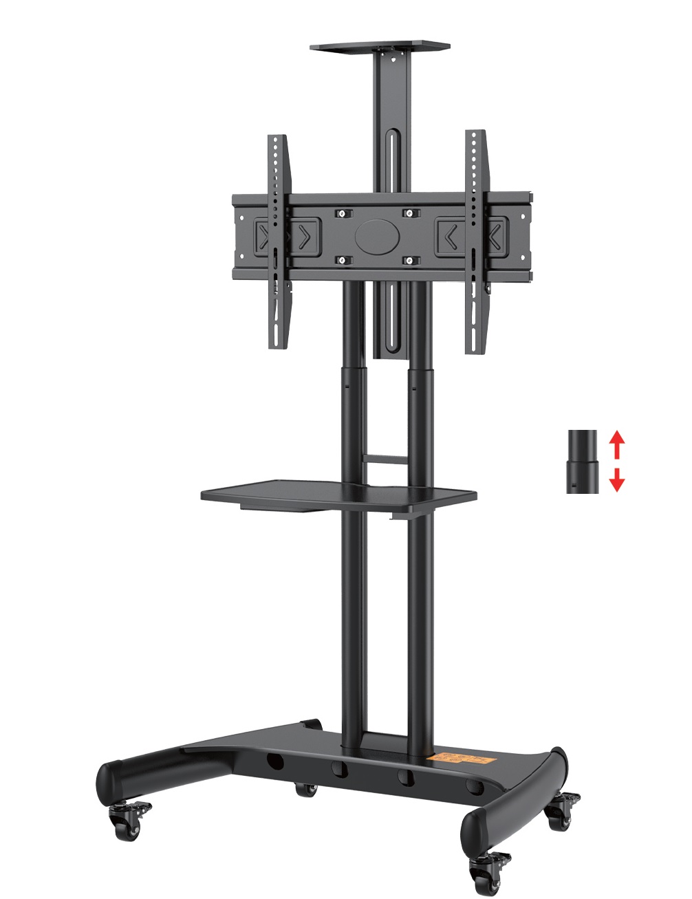 Tv Trolley - Model AVA1500-60-1P - With Wheels Movable For LCD - LED Flat or Curved Screen for 32-70 Inch Height Adjustable Rolling, weight capacity Up to 45.5 KG- Floor TV Stand with Tray